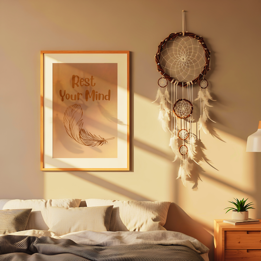 Rest Your Mind Feather Poster — Calming Wall Art for Relaxation & Meditation