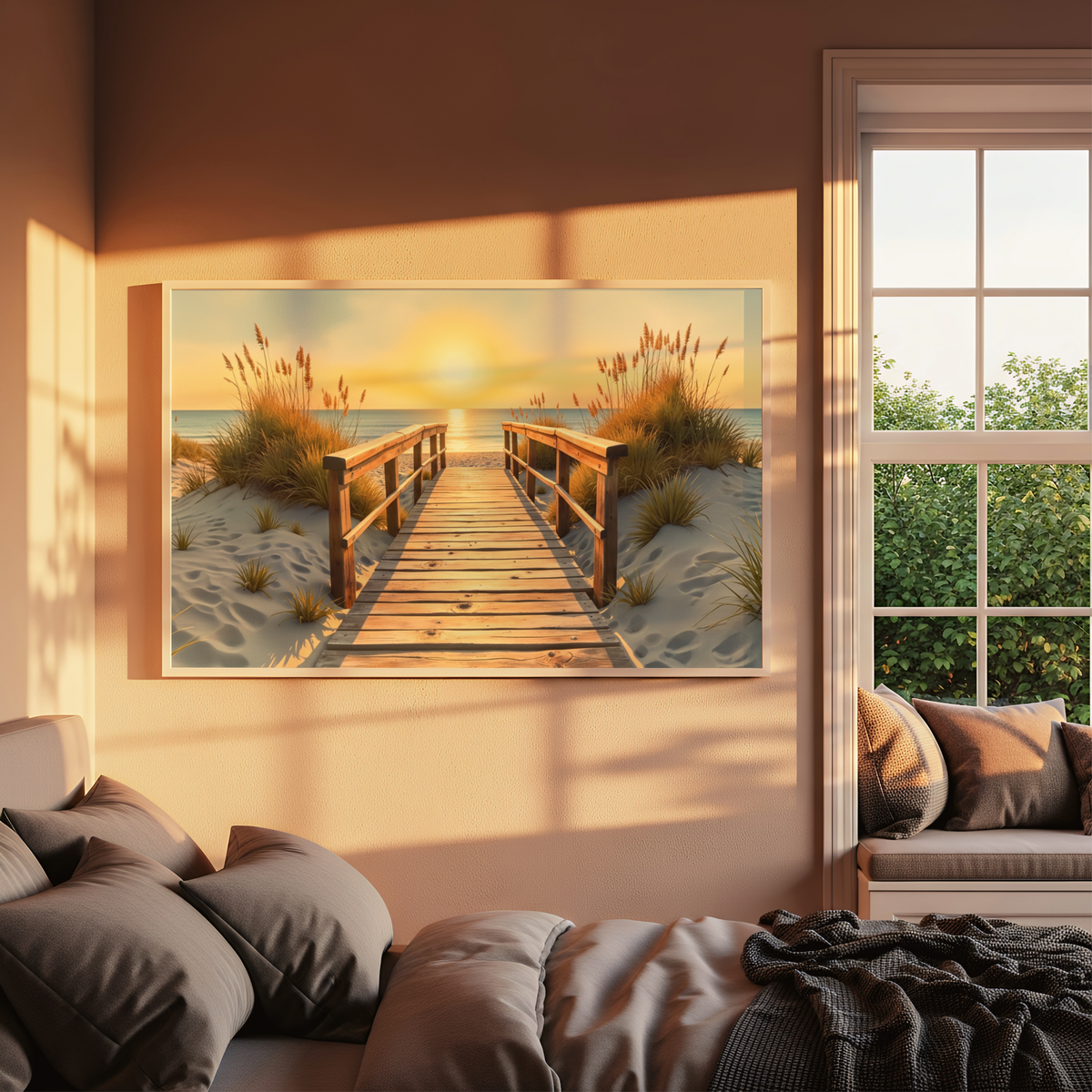 Sunset Beach Boardwalk Rolled Poster — Coastal Wall Art Print