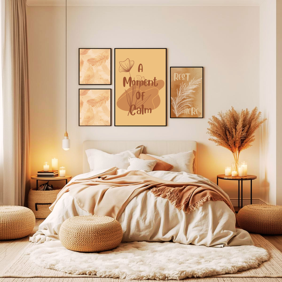 Minimal Floral Rolled Poster – "A Moment of Calm" Peaceful Bedroom Wall Art Print