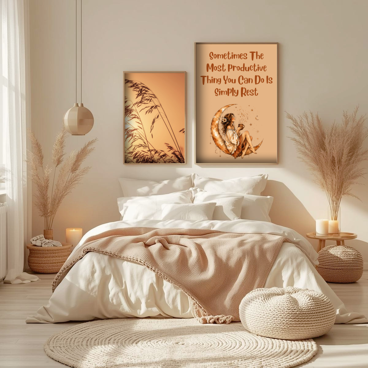 Matte Poster - "Sometimes The Most Productive Thing You Can Do Is Simply Rest" Boho Moon Wall Art