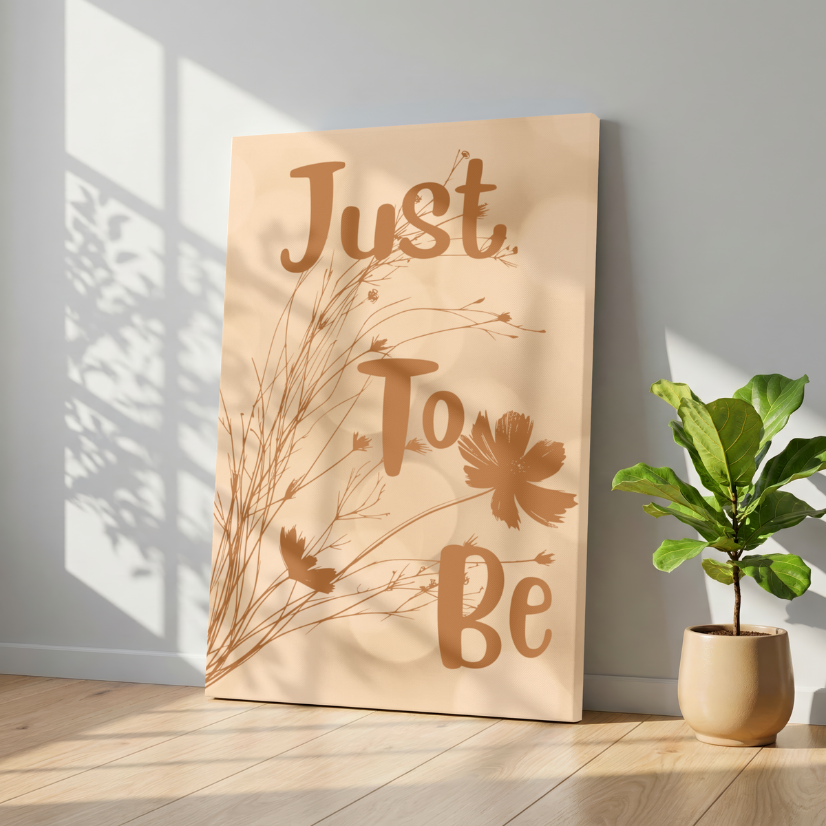 Botanical Canvas Wall Art – "Just To Be" Neutral Boho Bedroom Decor Stretched Print