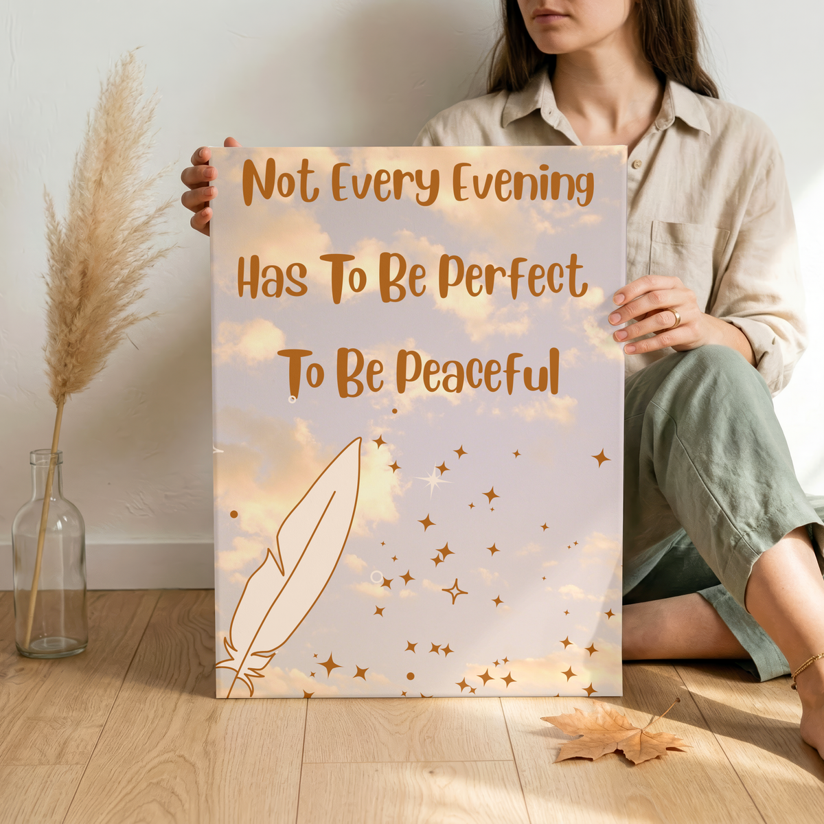 Peaceful Evening Canvas Wall Art – "Not Every Evening Has To Be Perfect To Be Peaceful" Bedroom Quote Print