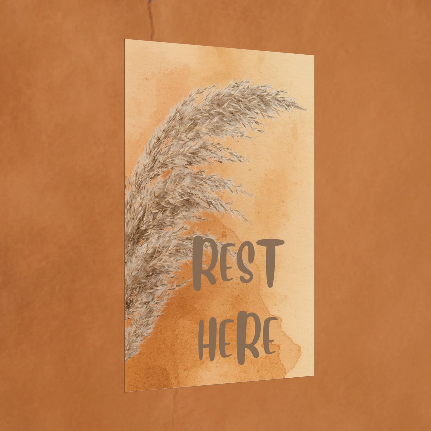 Rest Here Pampas Poster — Neutral Boho Wall Art