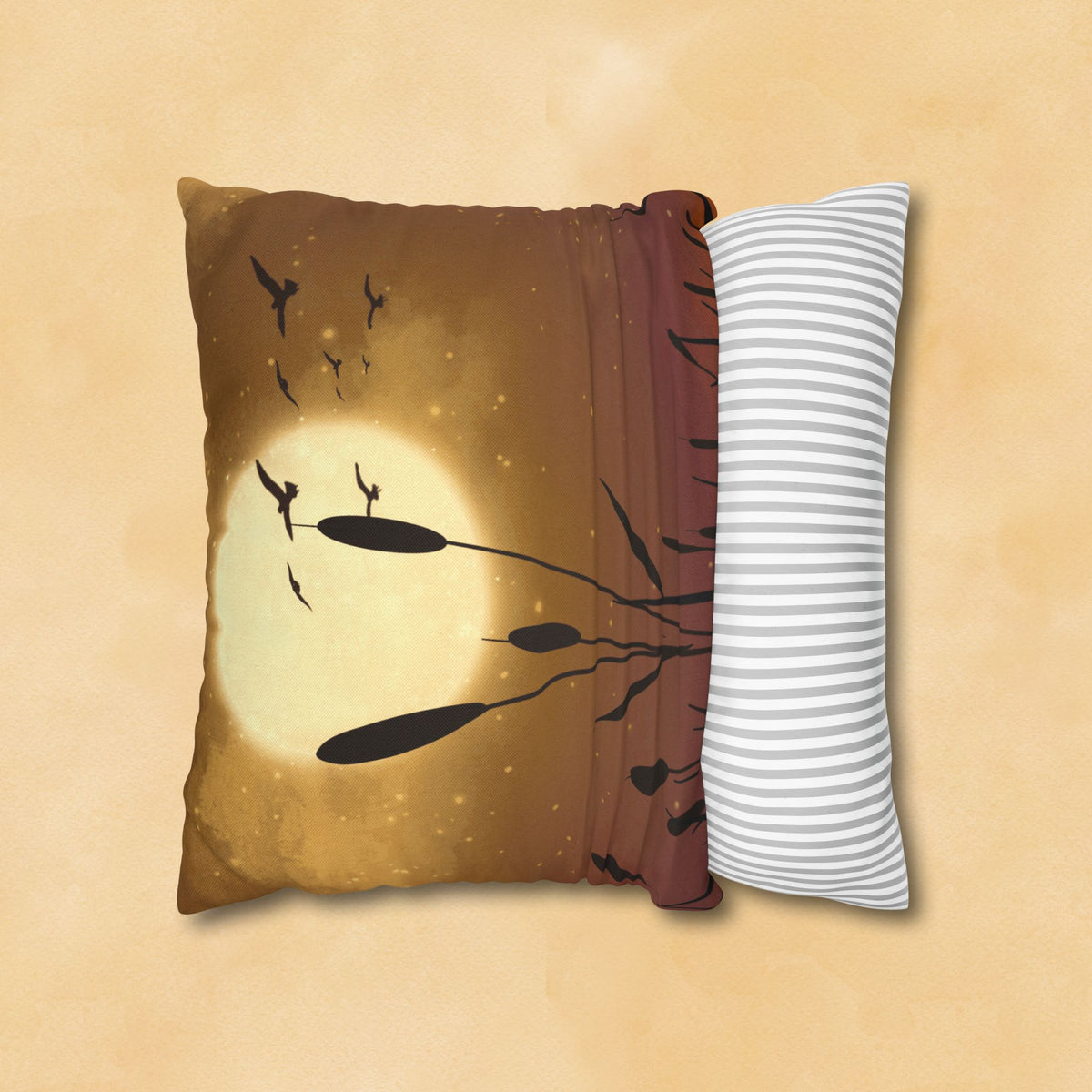 Sunset Pillowcase — Moonlit Reeds Decorative Throw Pillow