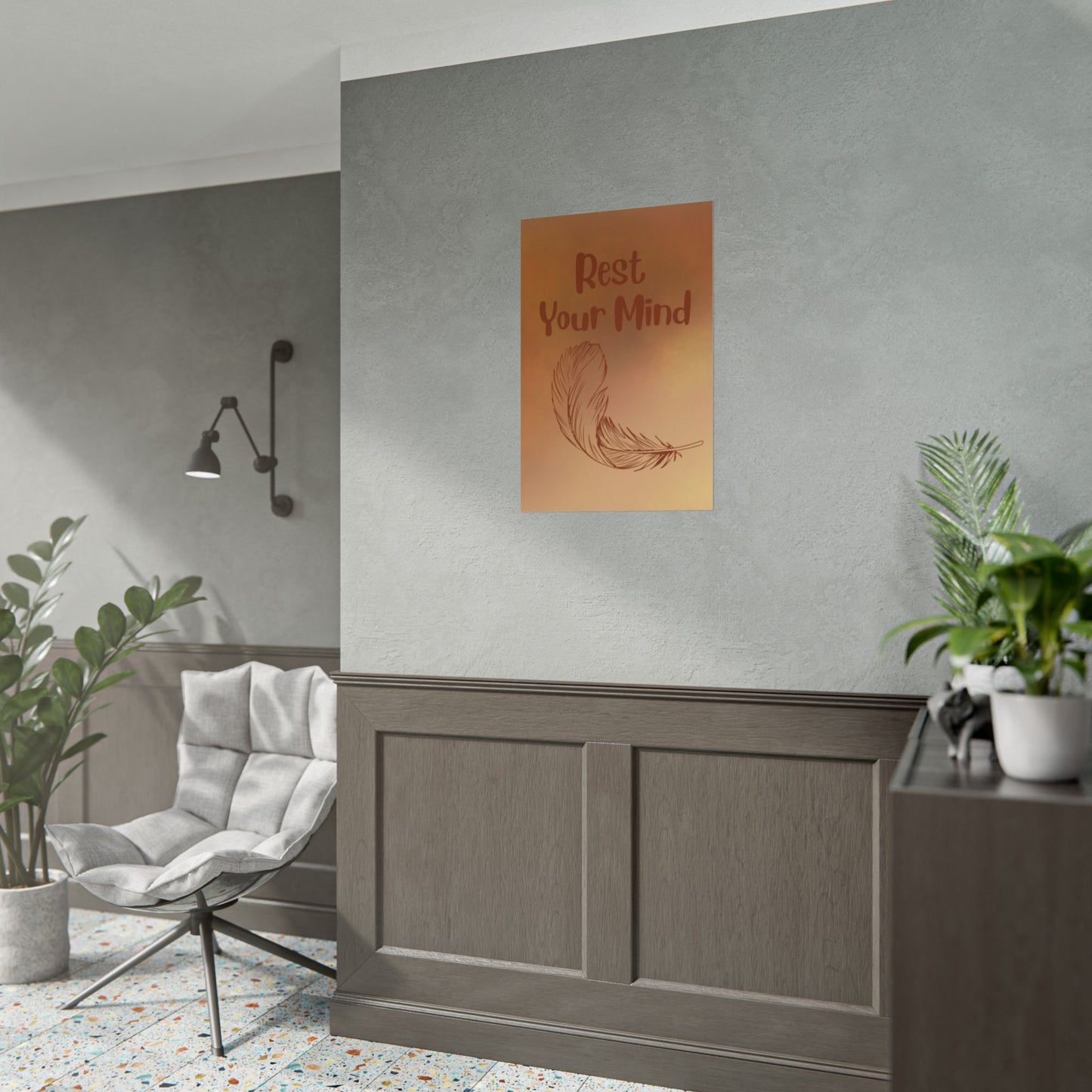 Rest Your Mind Feather Poster — Calming Wall Art for Relaxation & Meditation