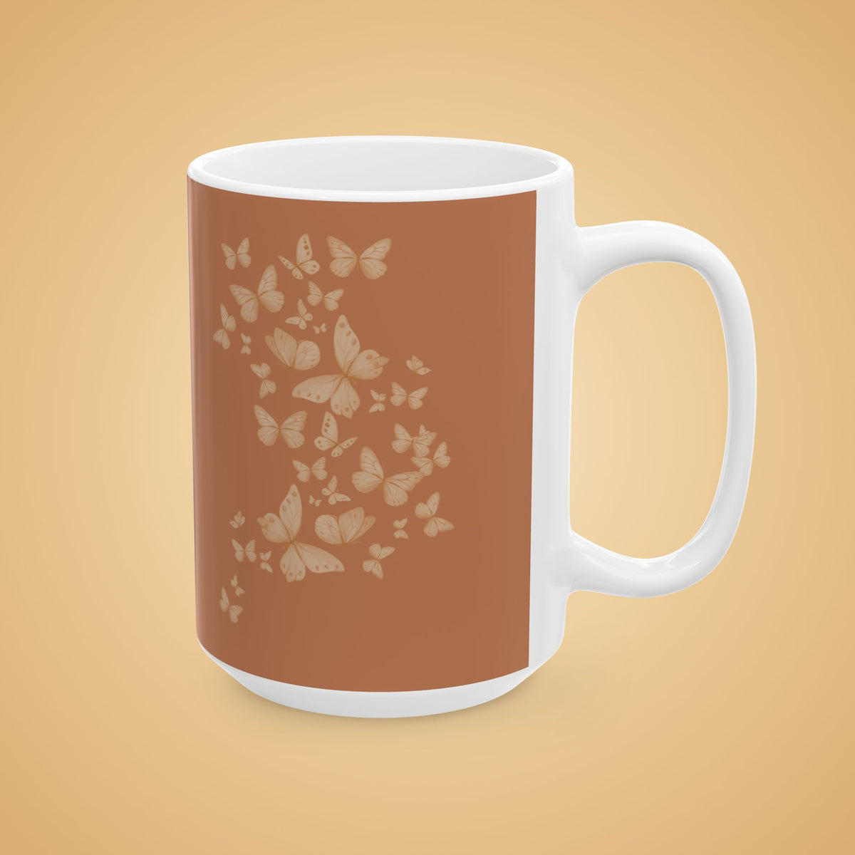 Butterfly Pattern Ceramic Mug – Earth tone Brown Minimalist Tea or Coffee Mug (11oz, 15oz)