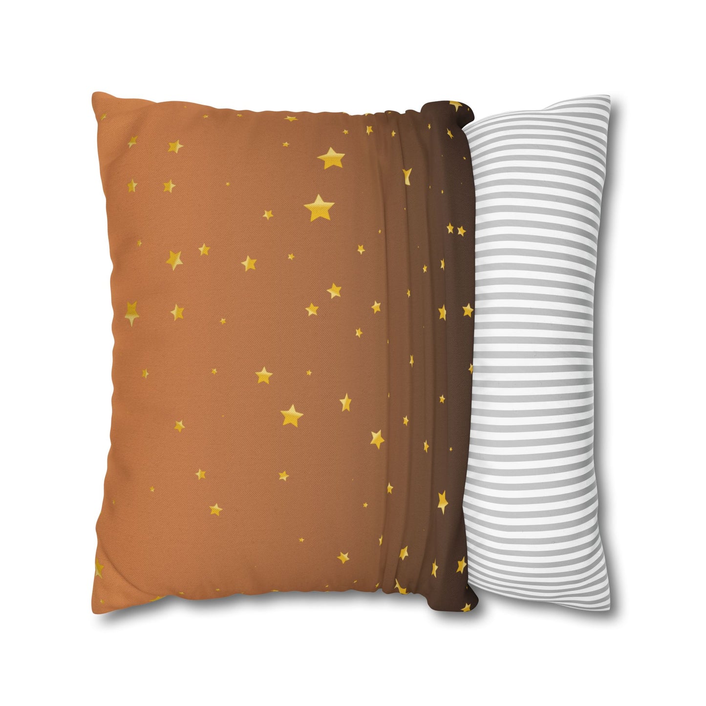 Golden Starry Night Pillow Cover — Brown Gradient Square Throw Pillowcase