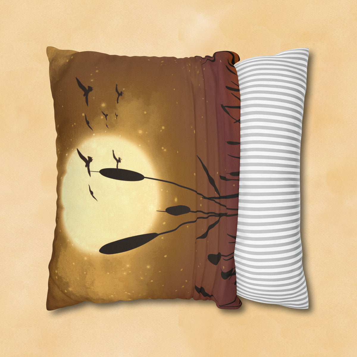 Sunset Pillowcase — Moonlit Reeds Decorative Throw Pillow