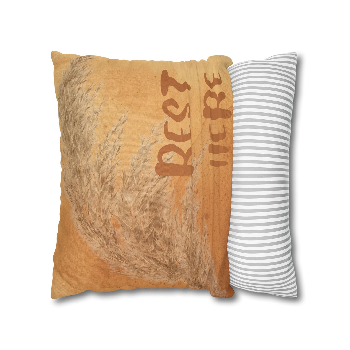 Boho 'Rest Here' Decorative Pillowcase - Cozy Neutral Square Cushion Cover