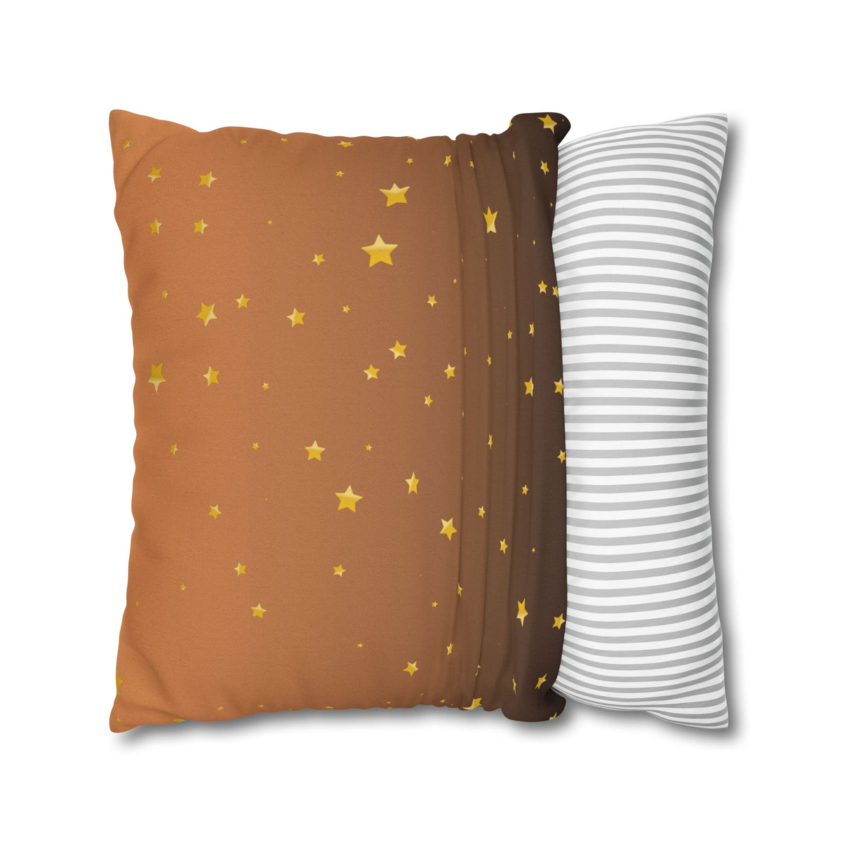 Golden Starry Night Pillow Cover — Brown Gradient Square Throw Pillowcase