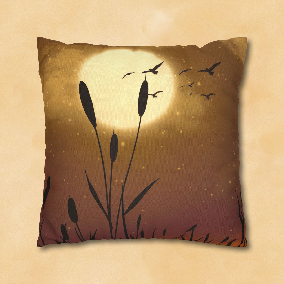 Sunset Pillowcase — Moonlit Reeds Decorative Throw Pillow