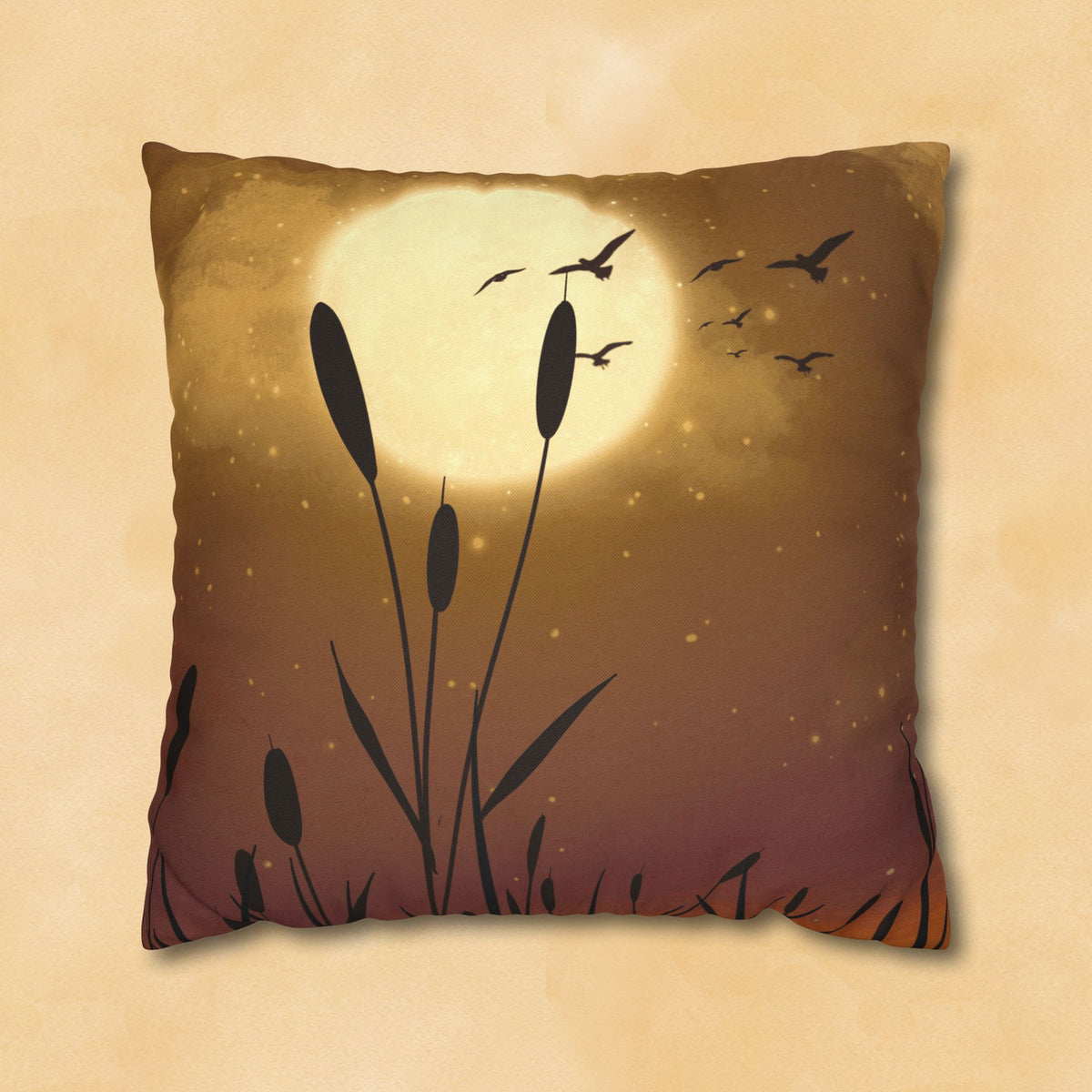 Sunset Pillowcase — Moonlit Reeds Decorative Throw Pillow
