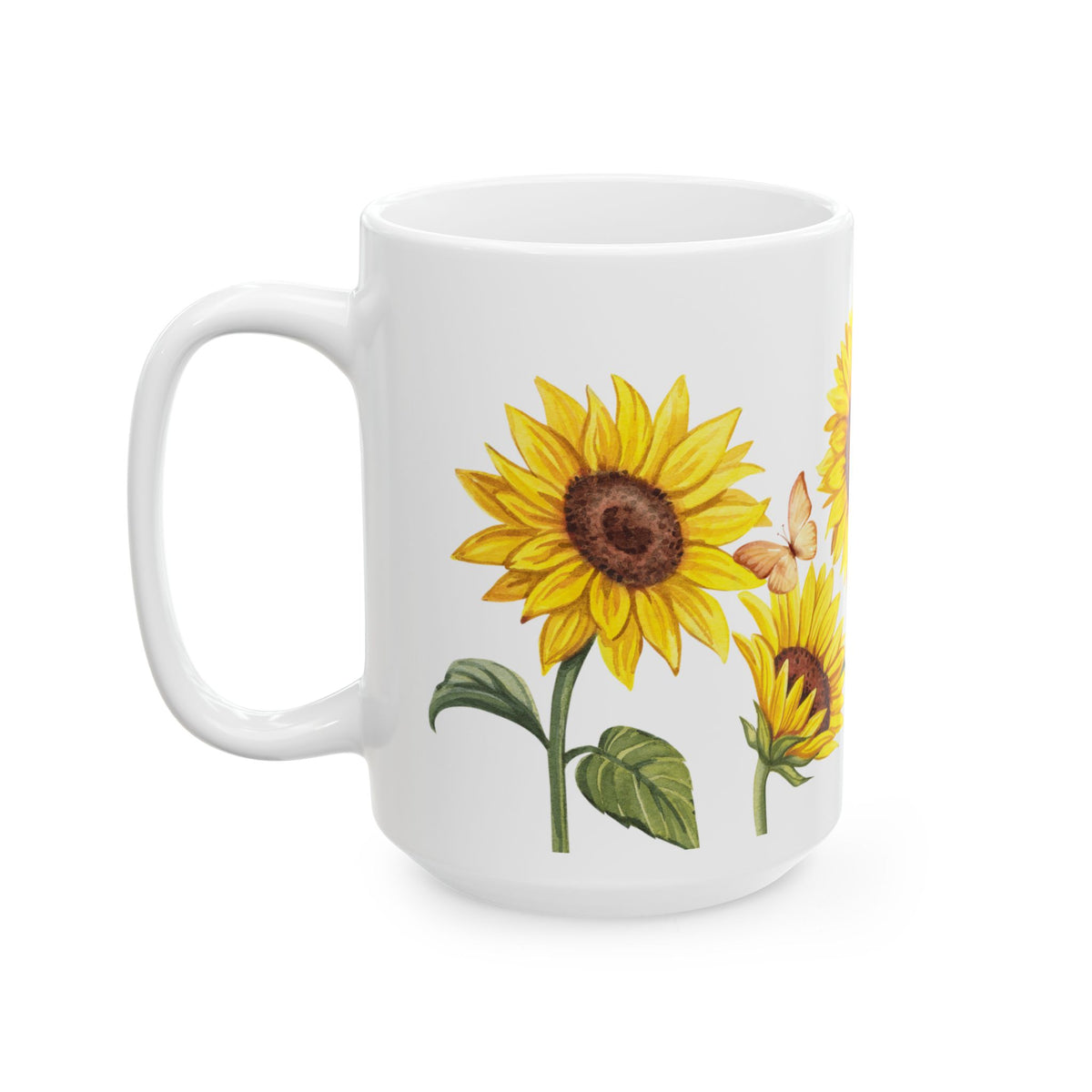Sunflower Ceramic Mug — Bright Yellow Floral Tea or Coffee Cup (11oz & 15oz)