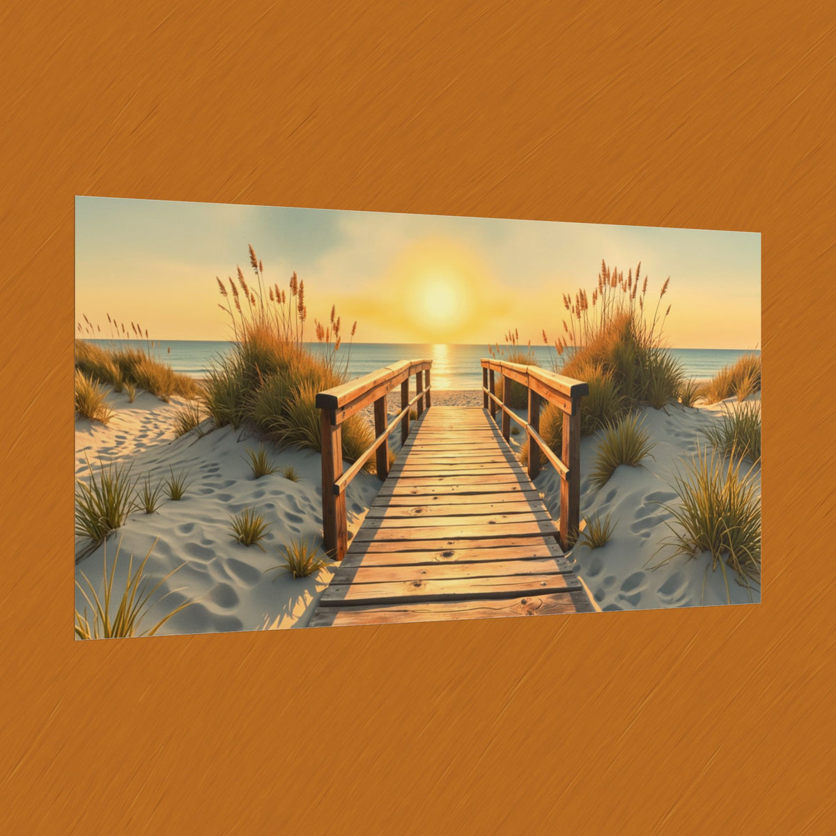 Sunset Beach Boardwalk Rolled Poster — Coastal Wall Art Print