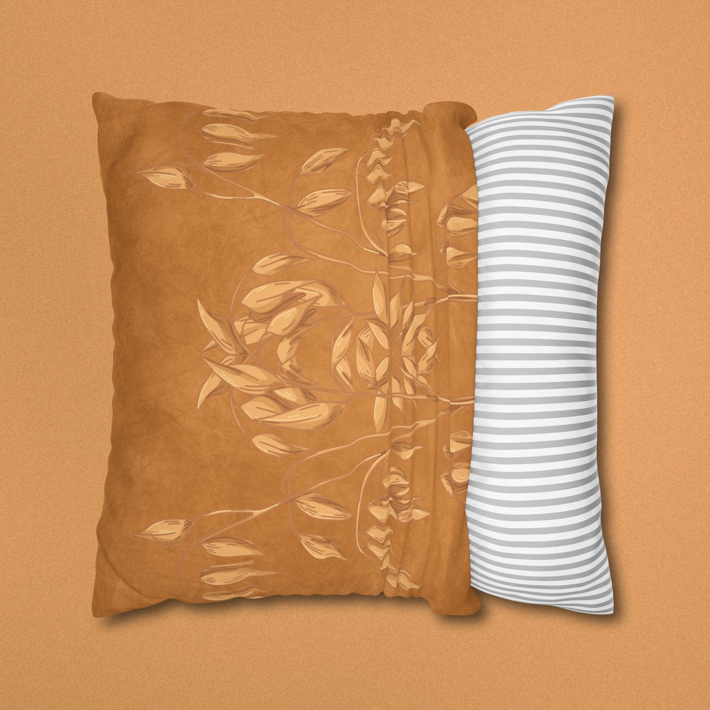 Golden Oat Floral Square Pillowcase — Boho Botanical Decorative Throw Pillow Cover