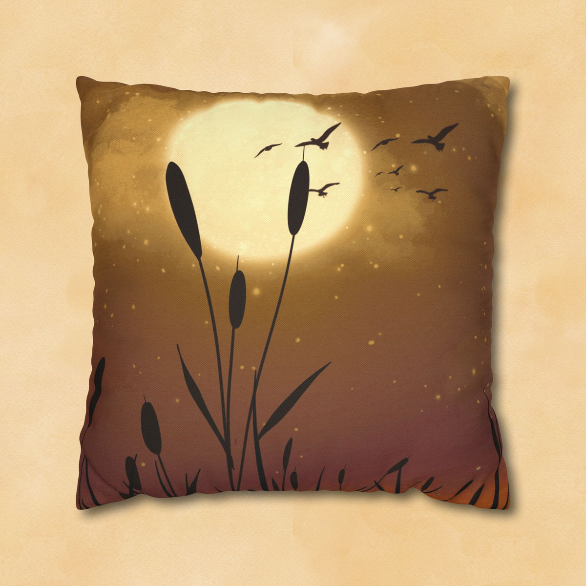 Sunset Pillowcase — Moonlit Reeds Decorative Throw Pillow