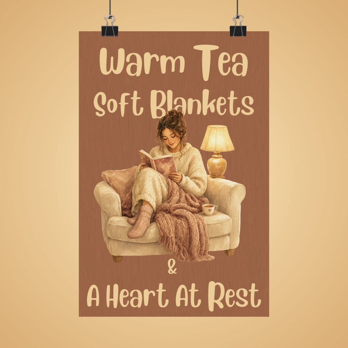 Warm Tea, Soft Blankets & A Heart at Rest Poster — Cozy Reading Room Wall Art