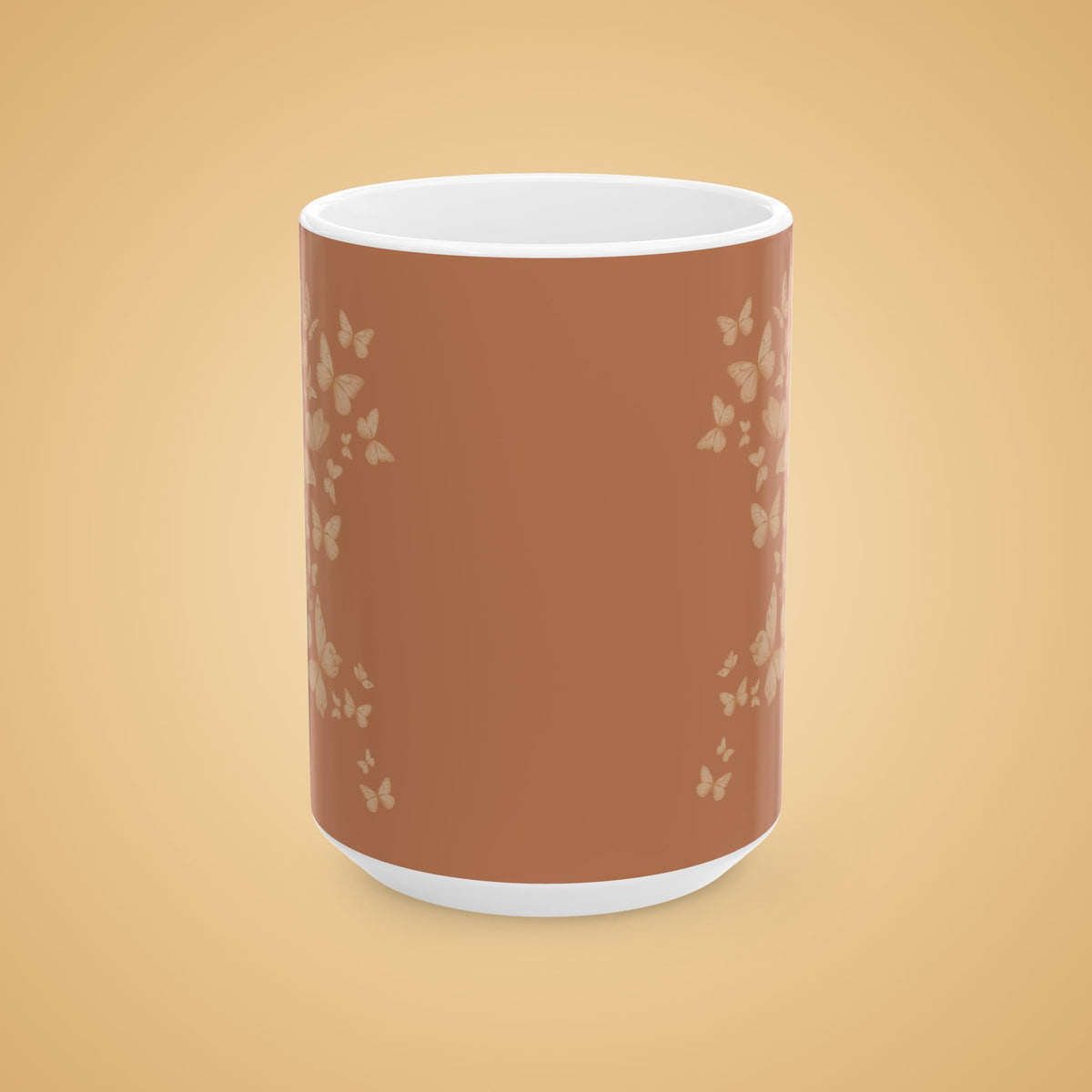Butterfly Pattern Ceramic Mug – Earth tone Brown Minimalist Tea or Coffee Mug (11oz, 15oz)