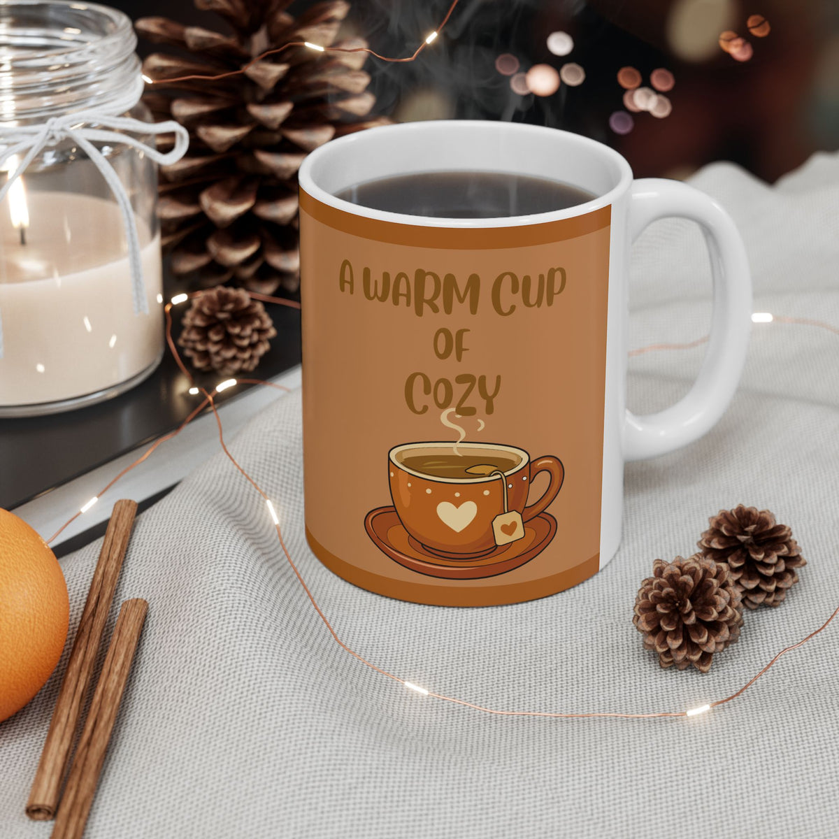 Cozy Quote Ceramic Mug – "A Warm Cup Of Cozy" Cute Coffee or Tea Cup Gift (11oz/15oz)
