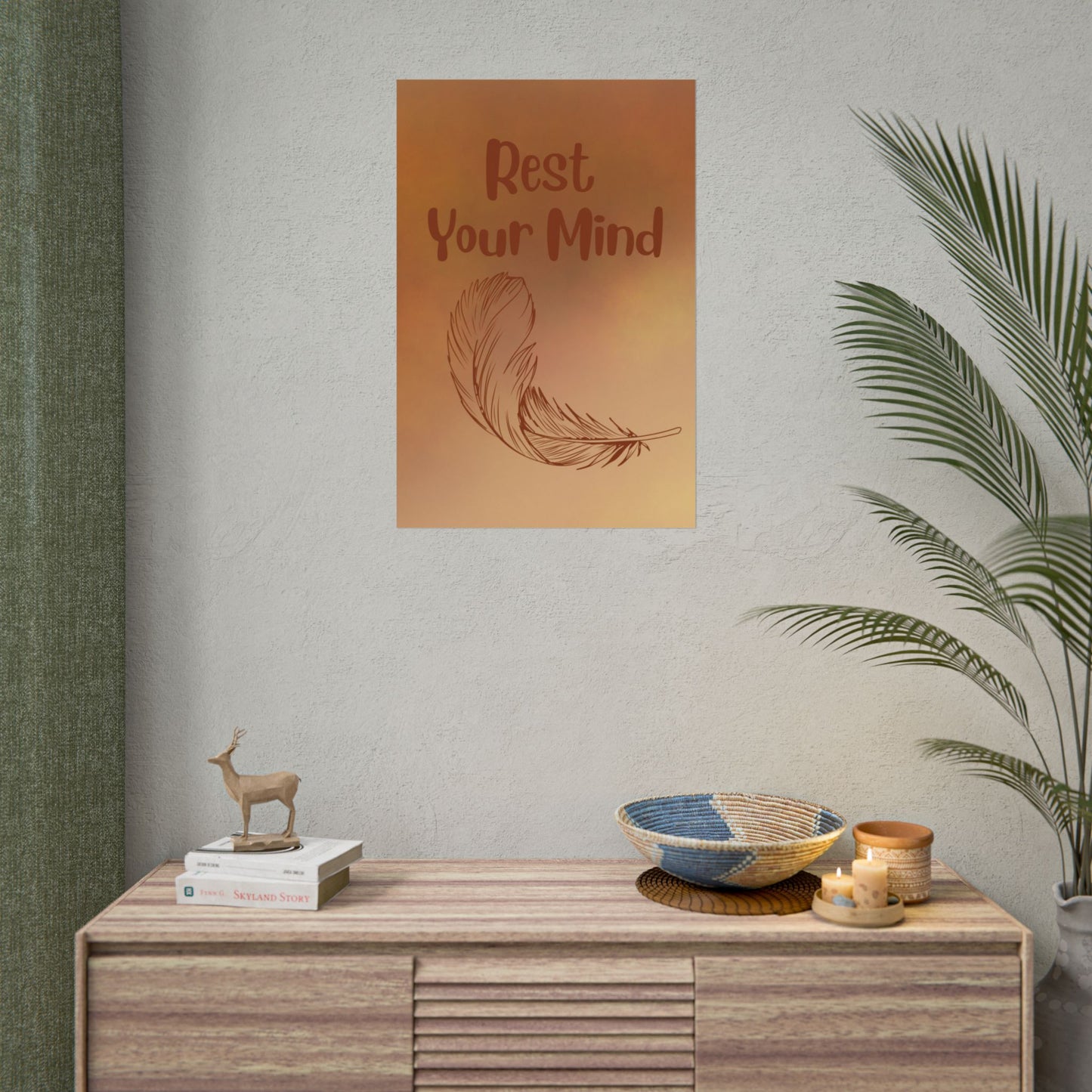 Rest Your Mind Feather Poster — Calming Wall Art for Relaxation & Meditation