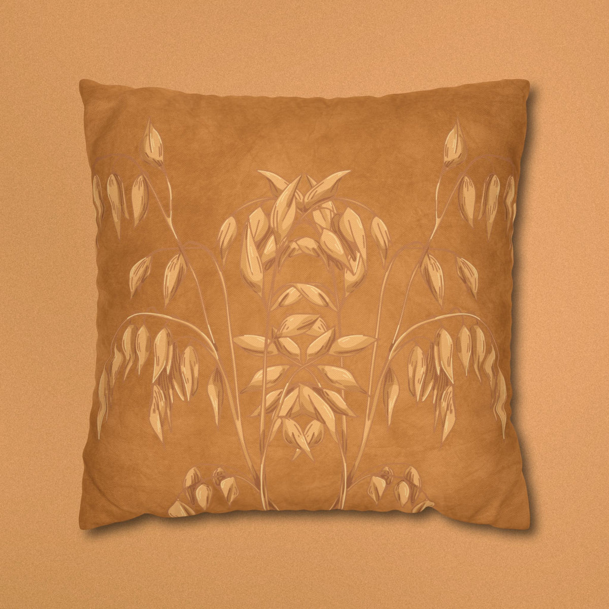 Golden Oat Floral Square Pillowcase — Boho Botanical Decorative Throw Pillow Cover