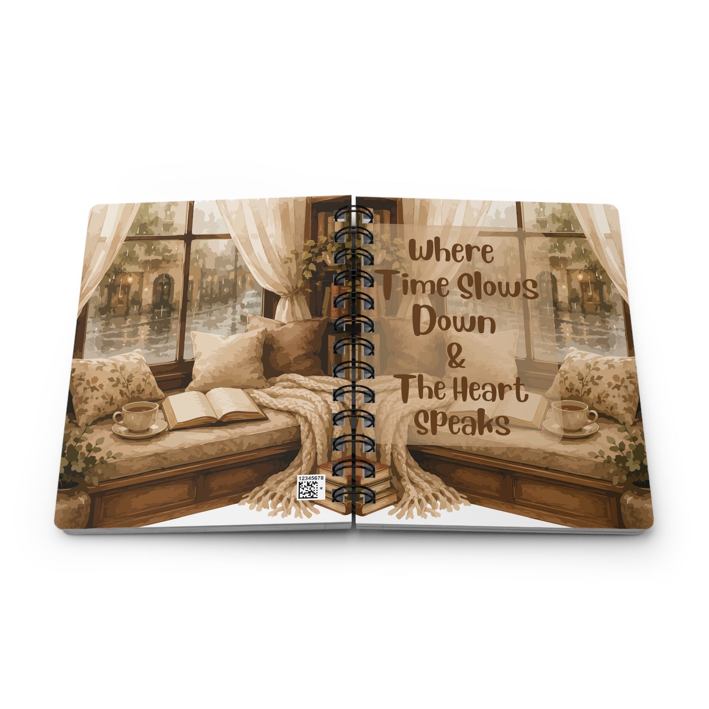 Spiral Notebook — "Where Time Slows Down & The Heart Speaks" Cozy Journaling Notebook