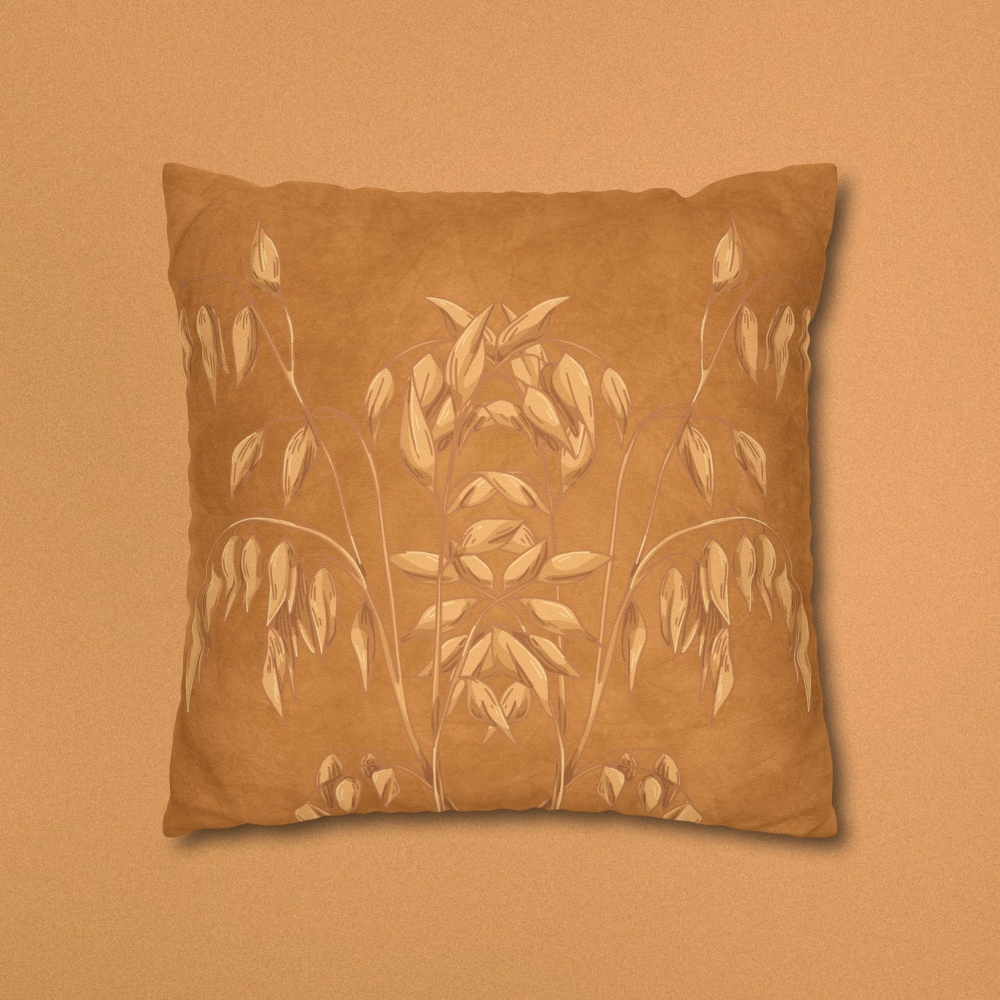 Golden Oat Floral Square Pillowcase — Boho Botanical Decorative Throw Pillow Cover