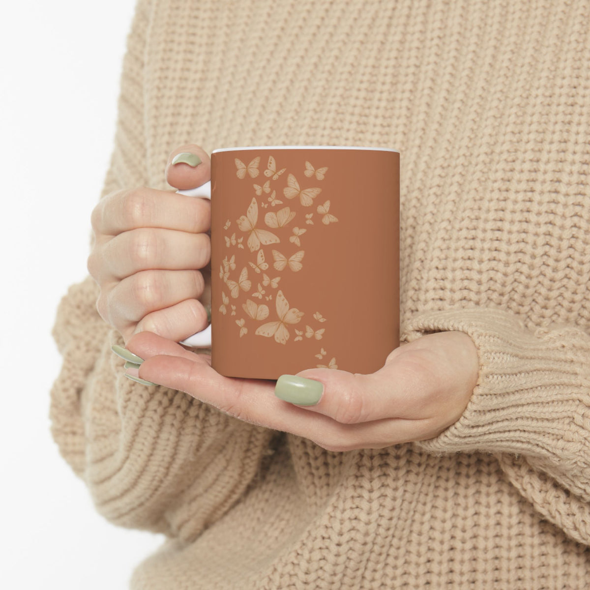 Butterfly Pattern Ceramic Mug – Earth tone Brown Minimalist Tea or Coffee Mug (11oz, 15oz)