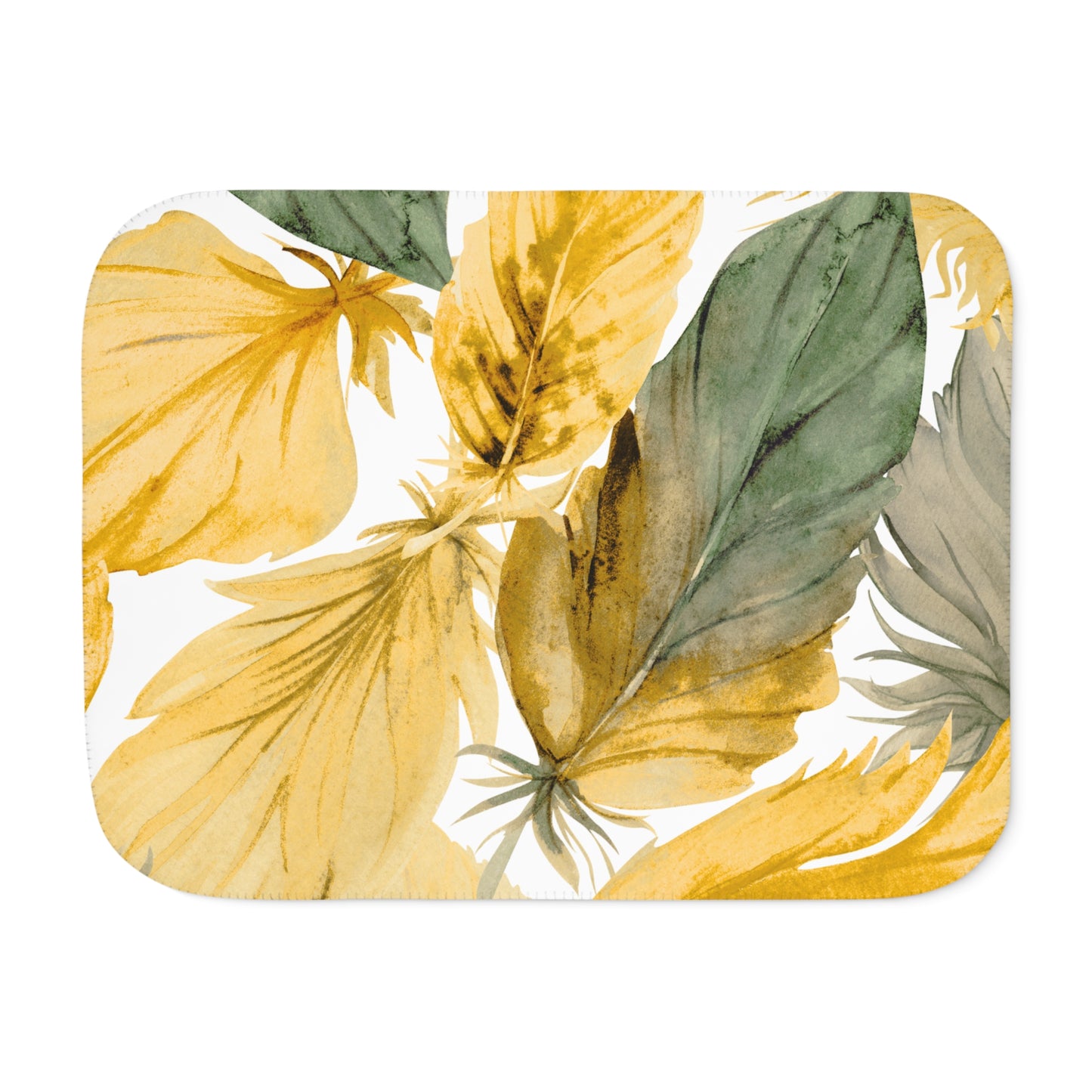 Floral Feather Sherpa Blanket — Golden Leaves Cozy Throw