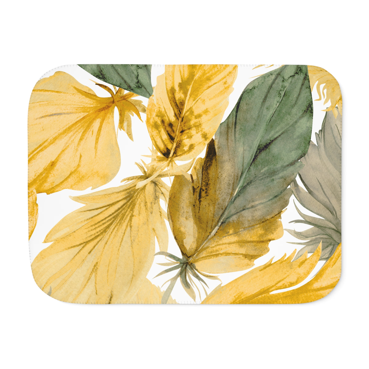 Floral Feather Sherpa Blanket — Golden Leaves Cozy Throw