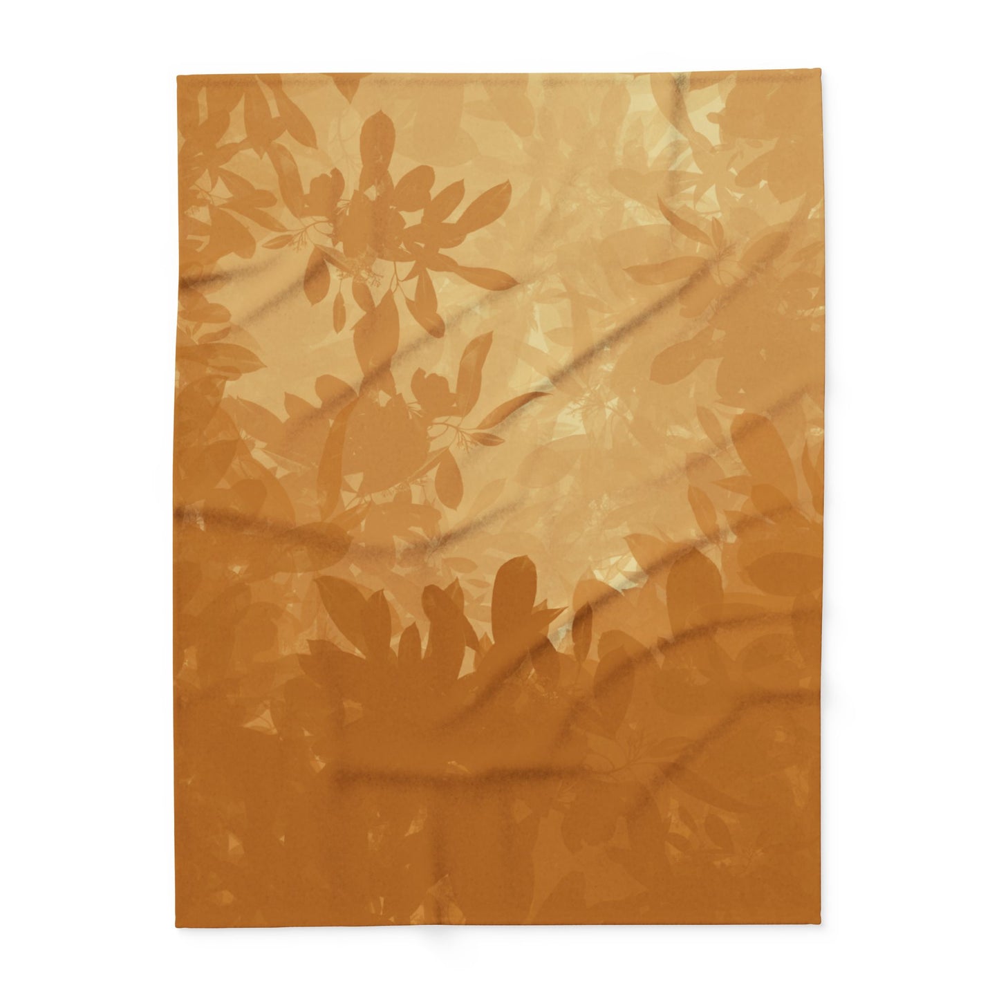 Autumn Glow Fleece Blanket — Warm Golden Leaf Silhouette Throw