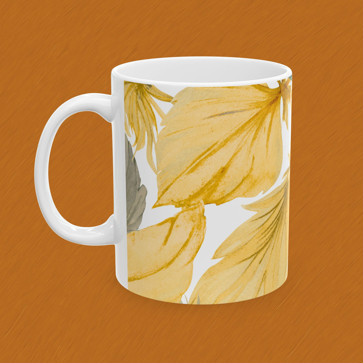 Yellow Botanical Ceramic Mug — Watercolor Floral Coffee Cup (11oz, 15oz)