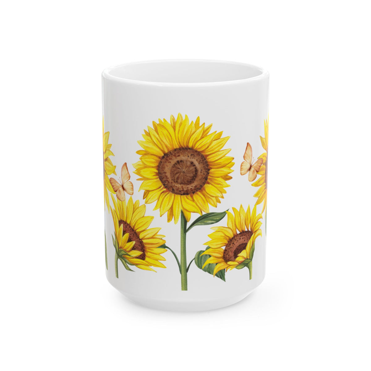 Sunflower Ceramic Mug — Bright Yellow Floral Tea or Coffee Cup (11oz & 15oz)