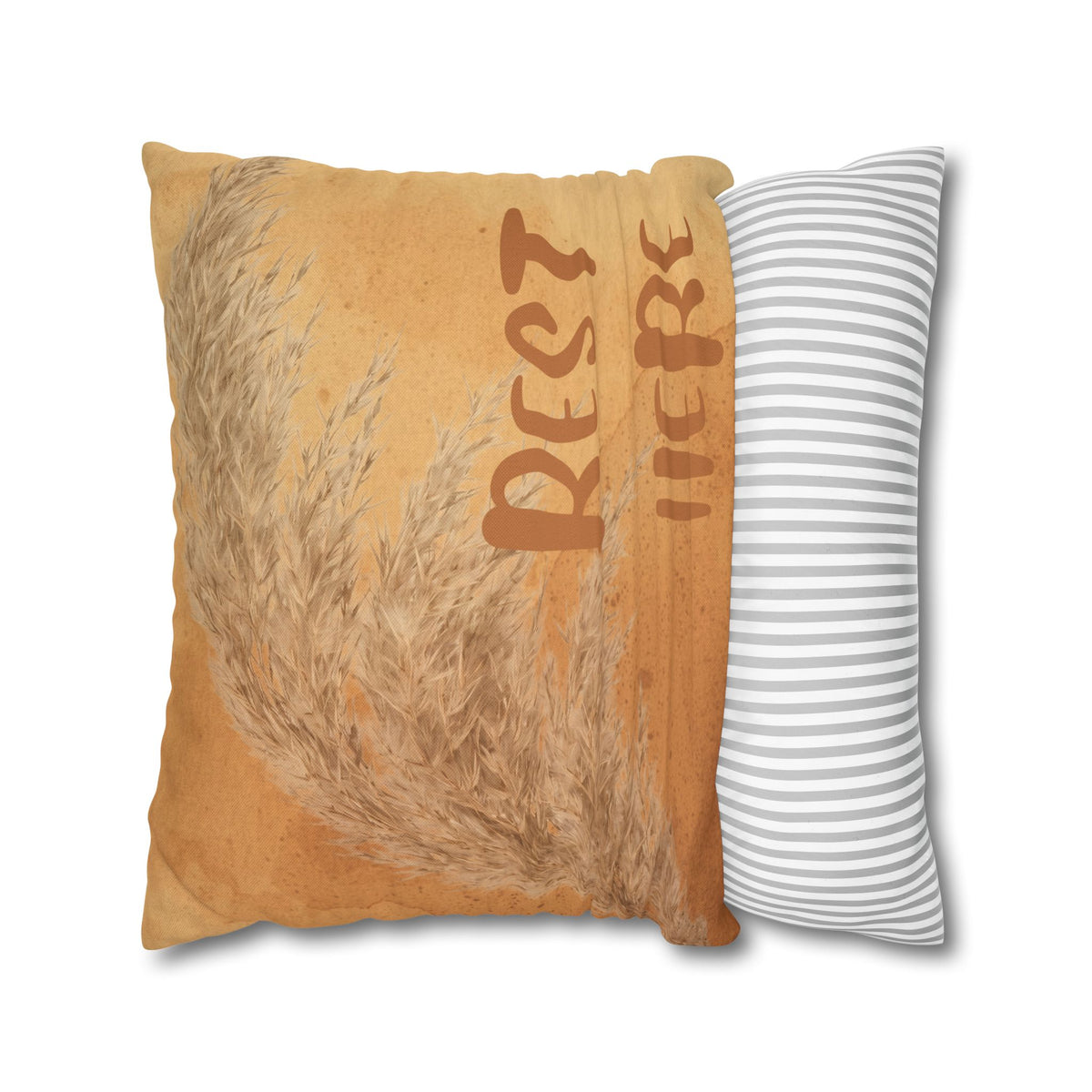Boho 'Rest Here' Decorative Pillowcase - Cozy Neutral Square Cushion Cover