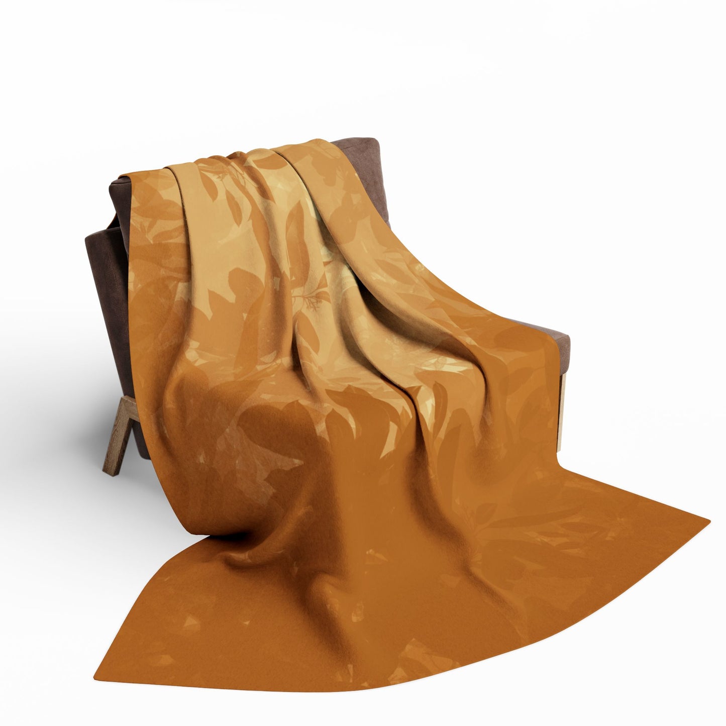 Autumn Glow Fleece Blanket — Warm Golden Leaf Silhouette Throw
