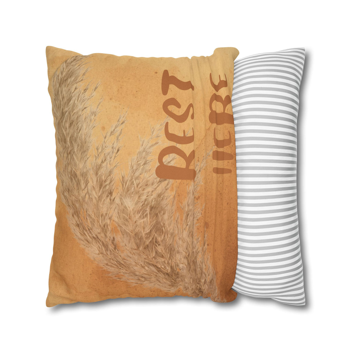 Boho 'Rest Here' Decorative Pillowcase - Cozy Neutral Square Cushion Cover