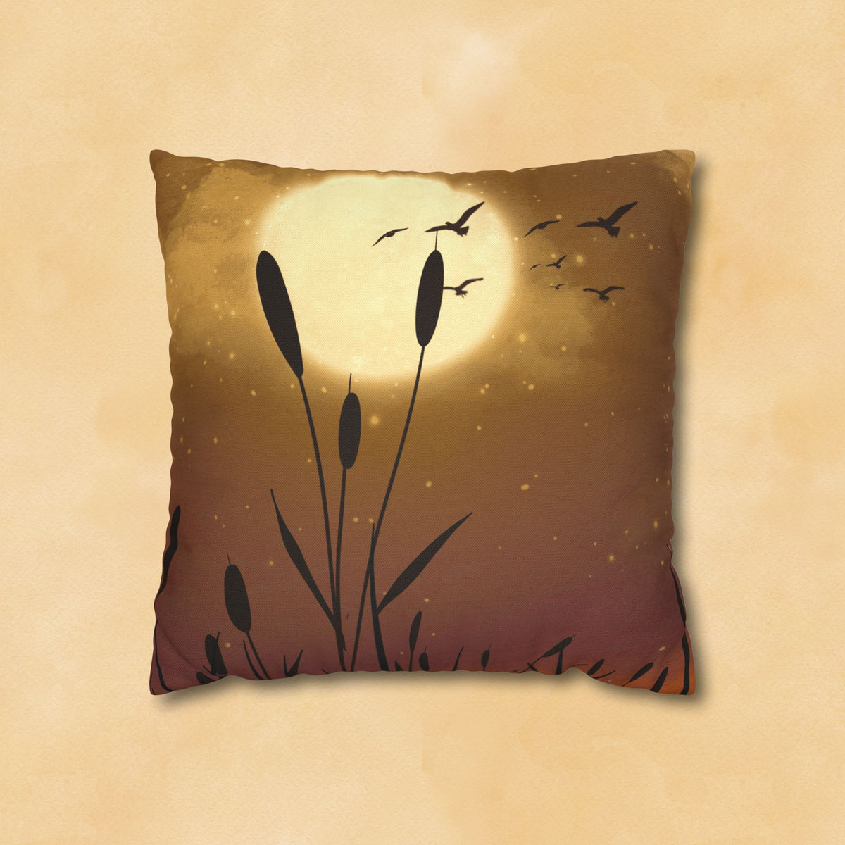 Sunset Pillowcase — Moonlit Reeds Decorative Throw Pillow