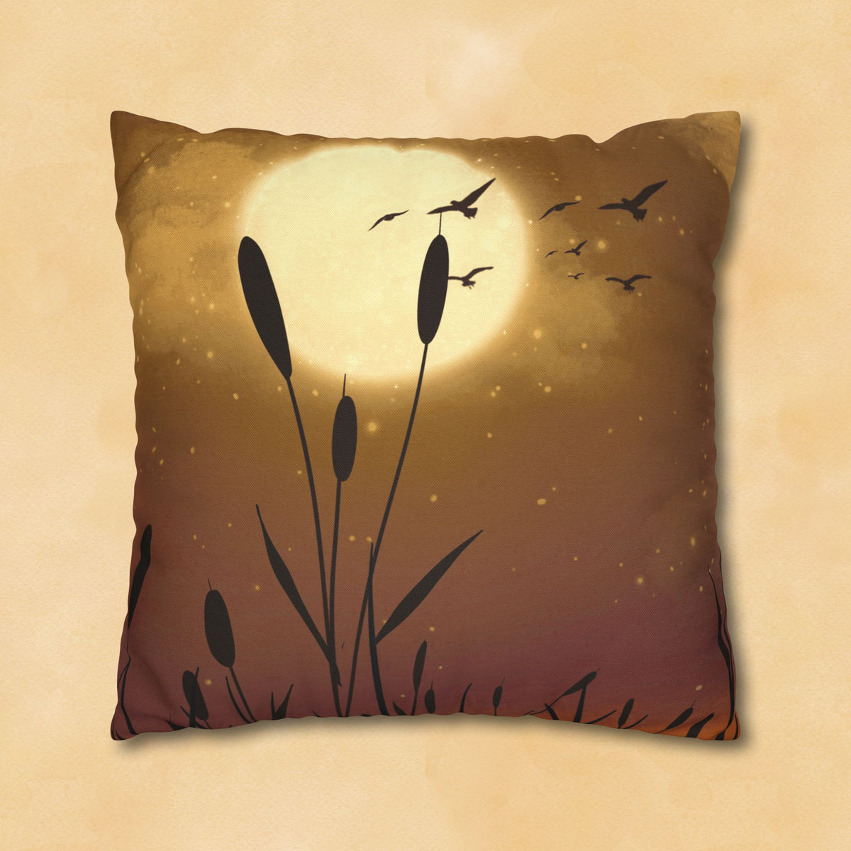 Sunset Pillowcase — Moonlit Reeds Decorative Throw Pillow