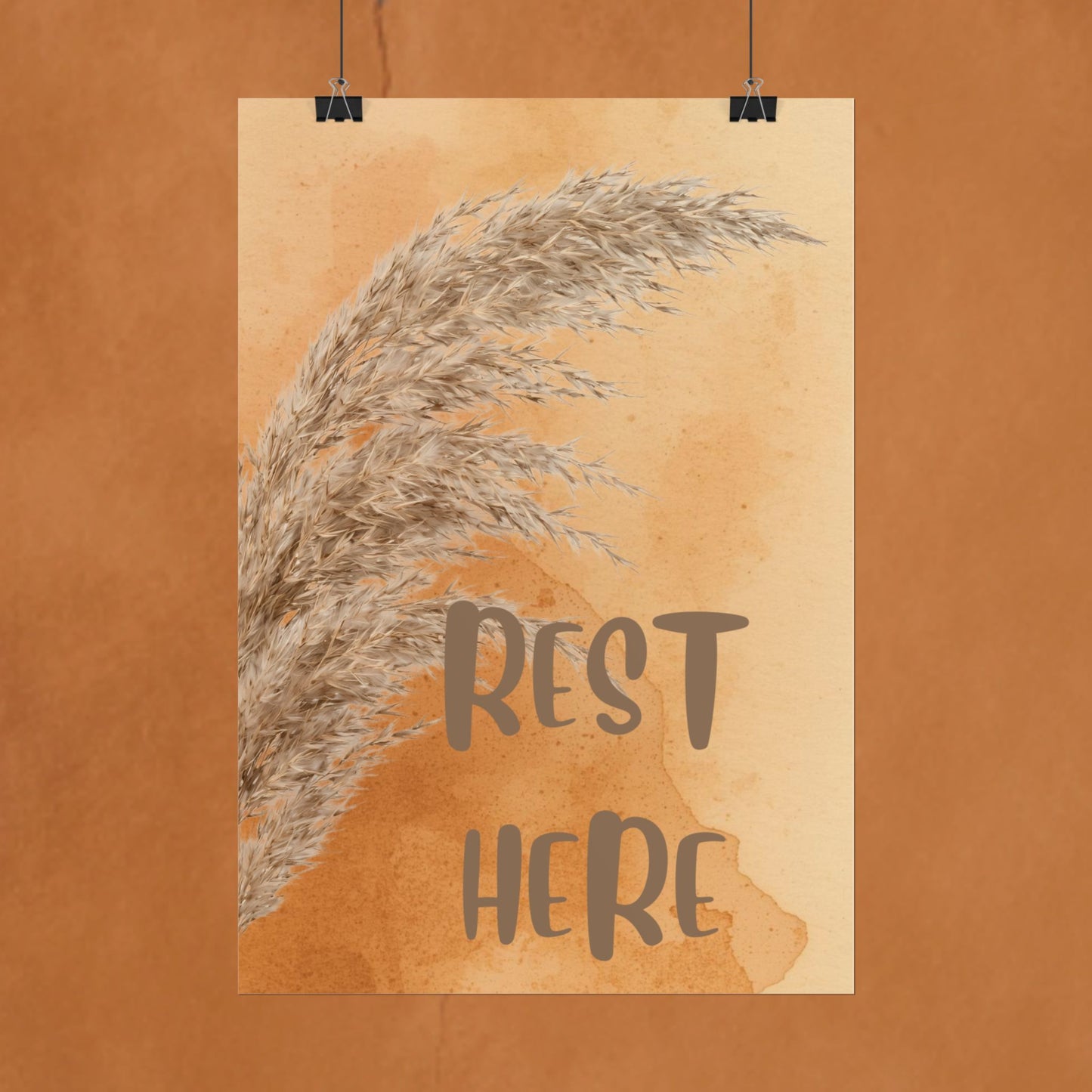 Rest Here Pampas Poster — Neutral Boho Wall Art