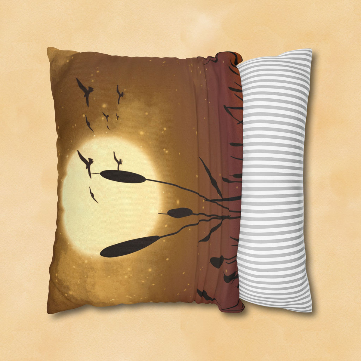 Sunset Pillowcase — Moonlit Reeds Decorative Throw Pillow