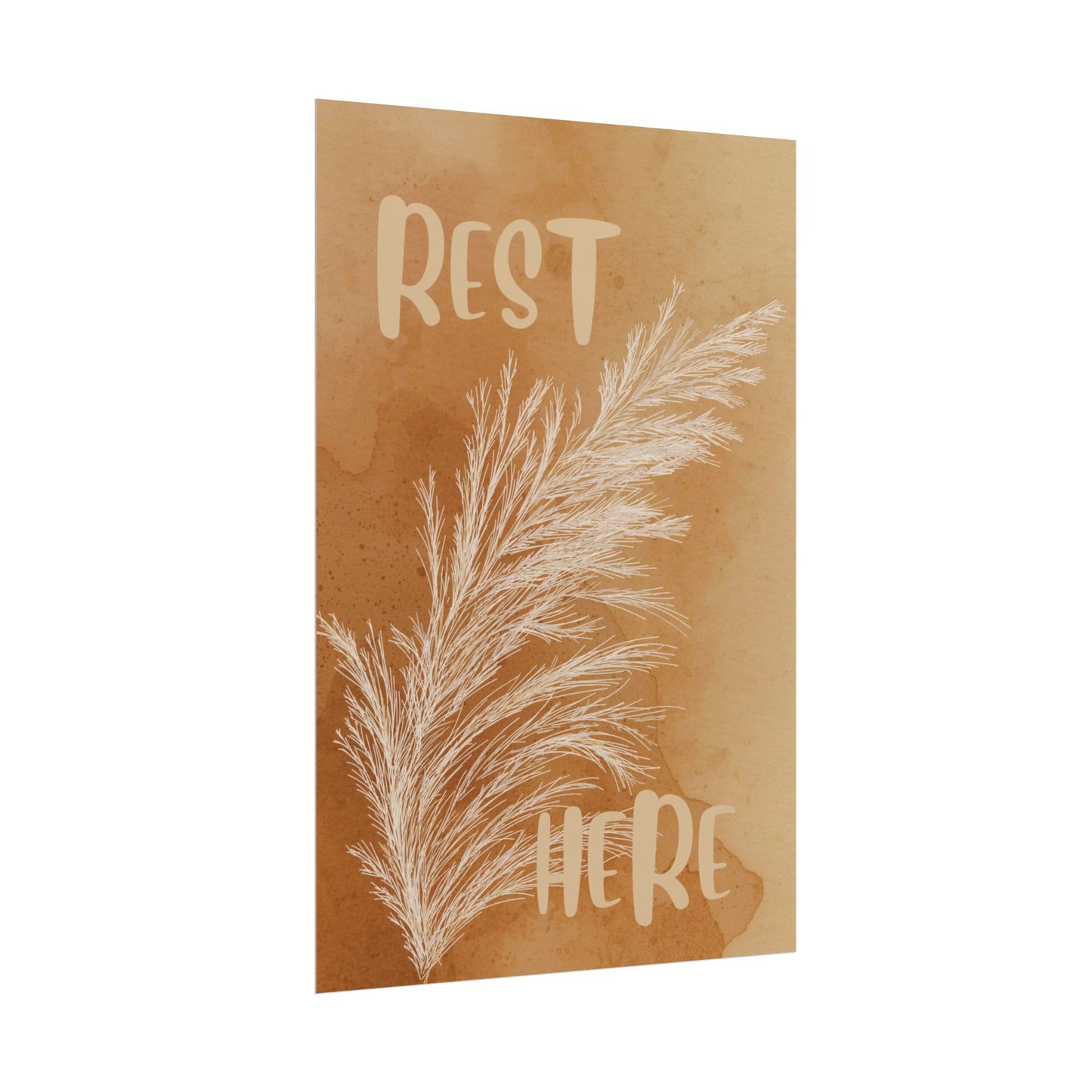Rest Here Boho Poster — Neutral Pampas Grass Wall Art