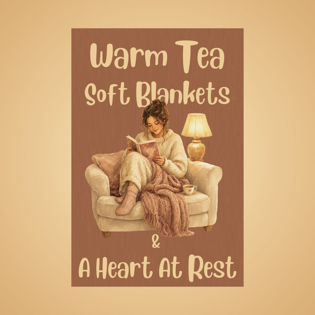 Warm Tea, Soft Blankets & A Heart at Rest Poster — Cozy Reading Room Wall Art