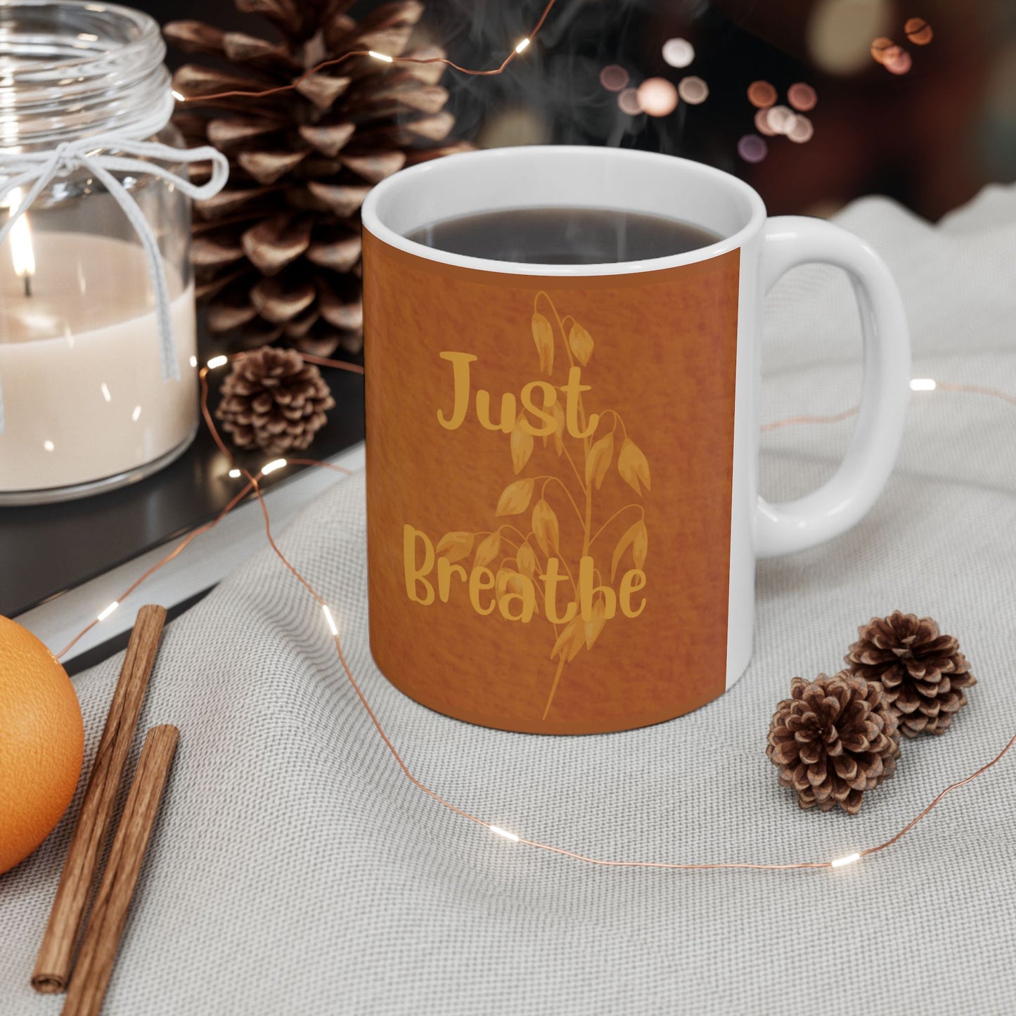 Autumn Brown Ceramic Mug – Restful Moments , Inspirational Coffee or Tea Cup (11oz/15oz)