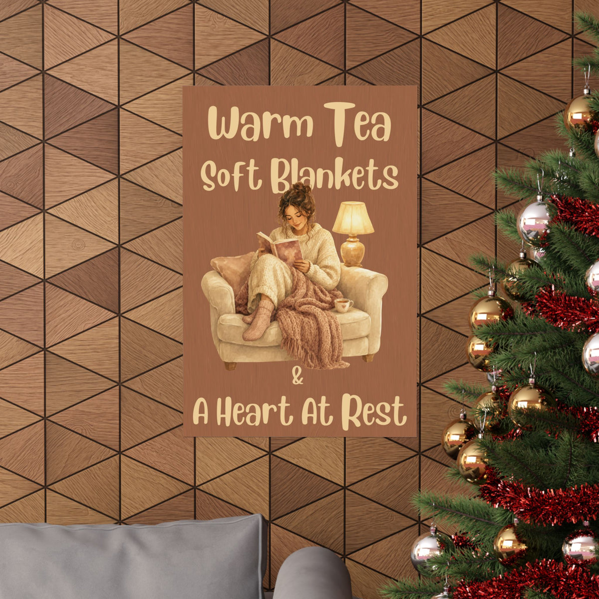 Warm Tea, Soft Blankets & A Heart at Rest Poster — Cozy Reading Room Wall Art