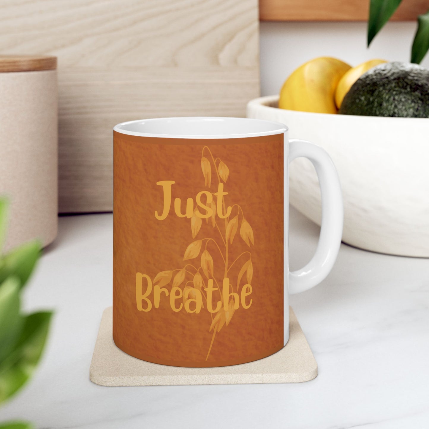 Autumn Brown Ceramic Mug – Restful Moments , Inspirational Coffee or Tea Cup (11oz/15oz)