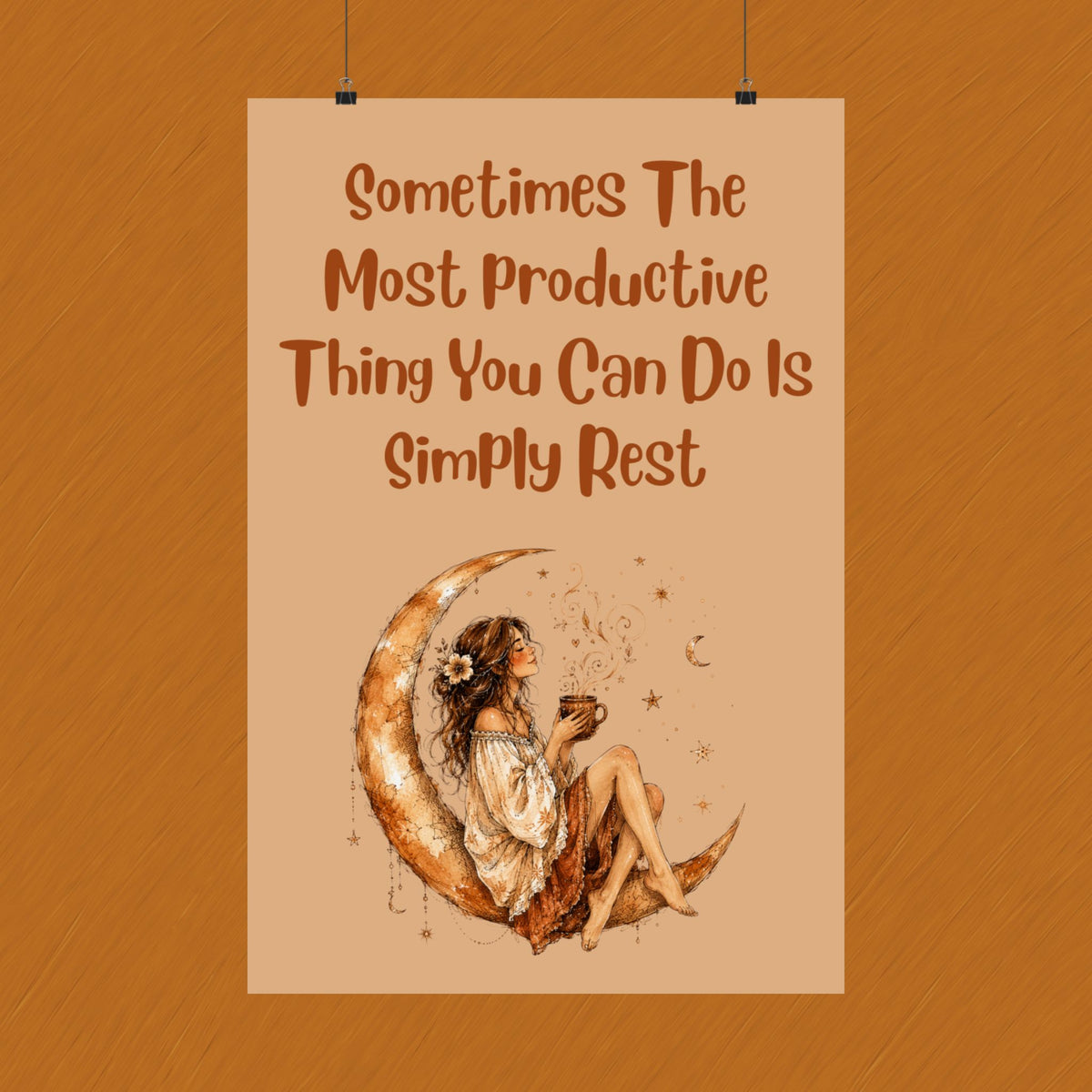 Matte Poster - "Sometimes The Most Productive Thing You Can Do Is Simply Rest" Boho Moon Wall Art