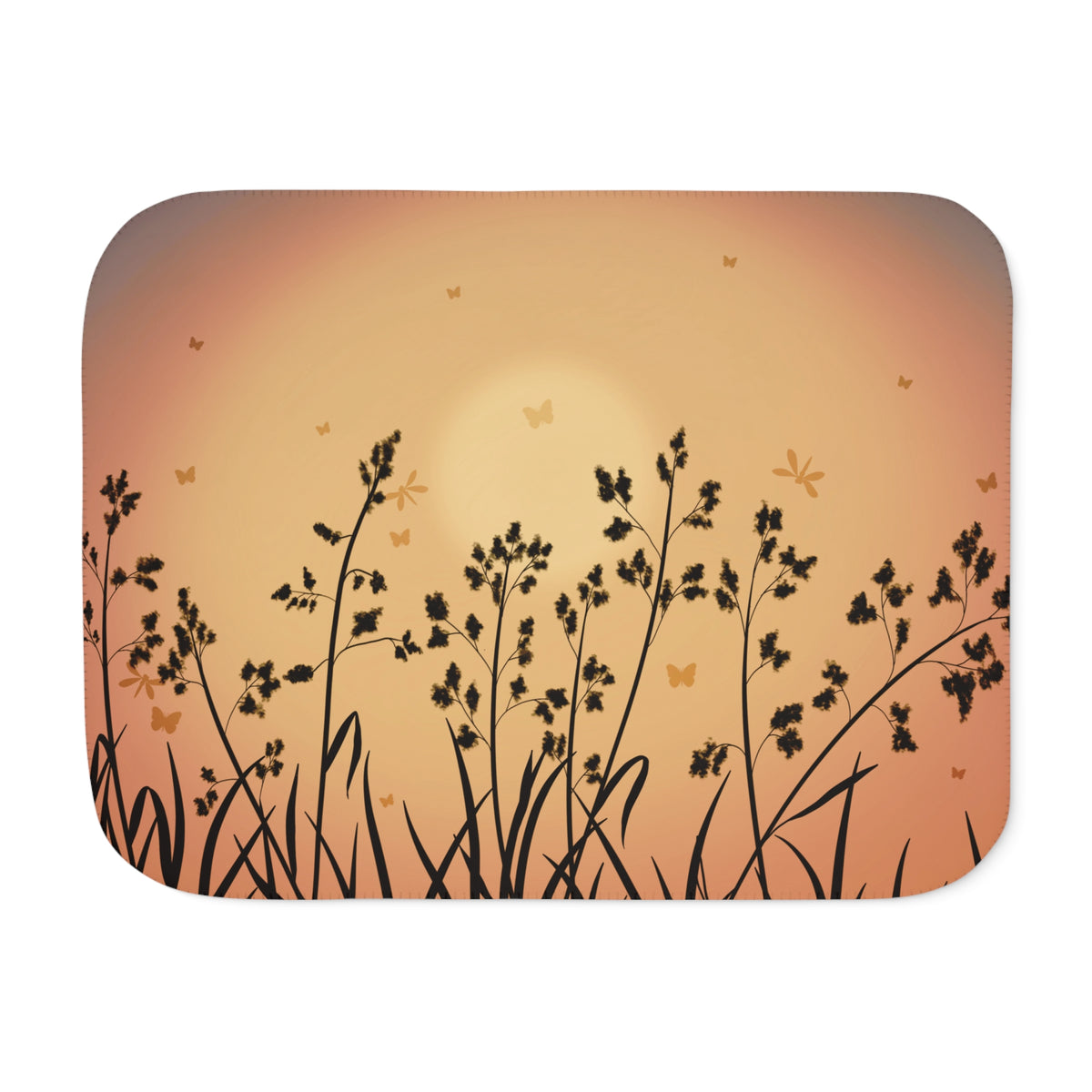 Sunset Meadow Sherpa Blanket — Cozy Floral Silhouette Throw