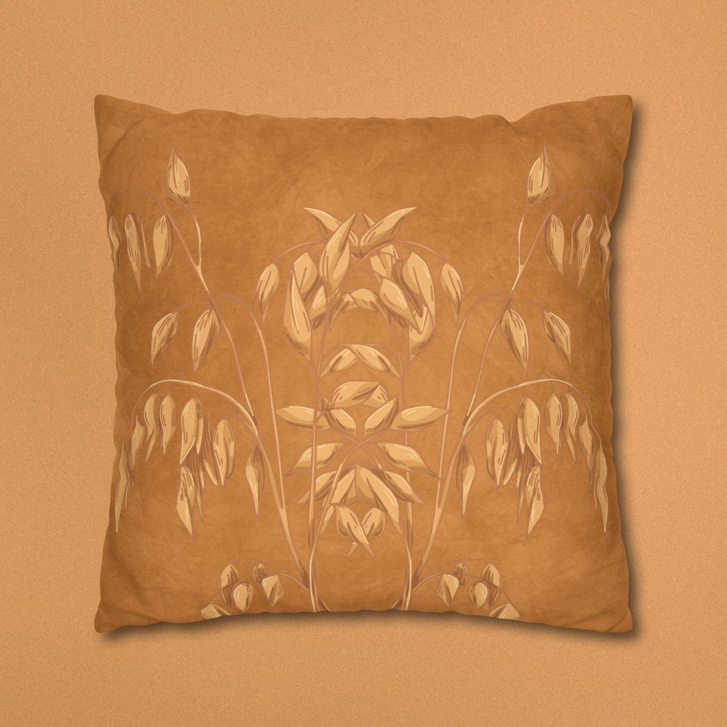 Golden Oat Floral Square Pillowcase — Boho Botanical Decorative Throw Pillow Cover