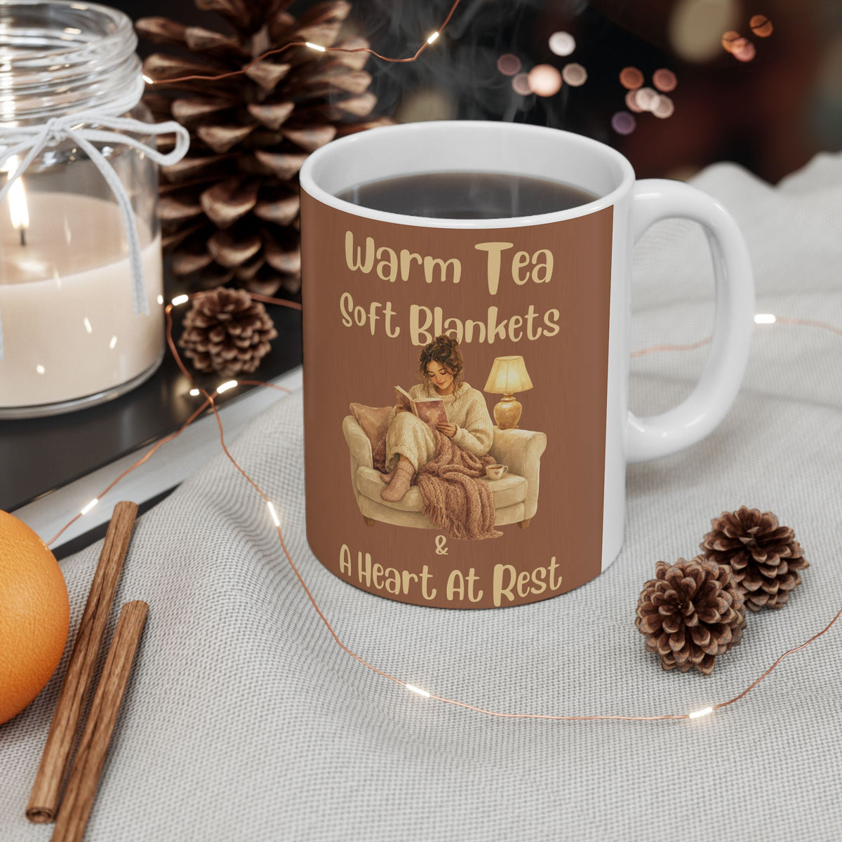 Cozy Ceramic Mug — 'Warm Tea, Soft Blankets, A Heavy Heart' Comfort Tea Or Coffee Cup (11oz/15oz)