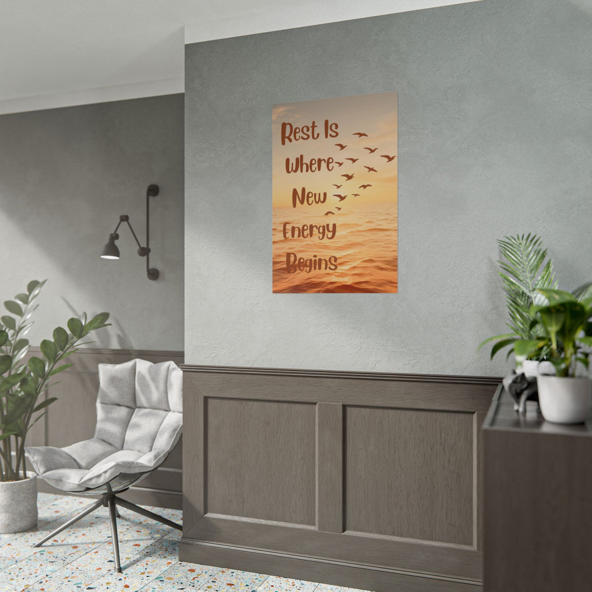 Rest Is Where New Energy Begins — Inspirational Ocean Poster